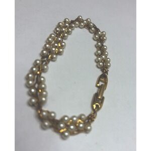 Vintage Napier Gold Tone Faux Pearl Braided  Bracelet